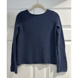 Vince Cropped Boxy 100% Cashmere Sweater Rolled Hem Pullover Blue Women's Small